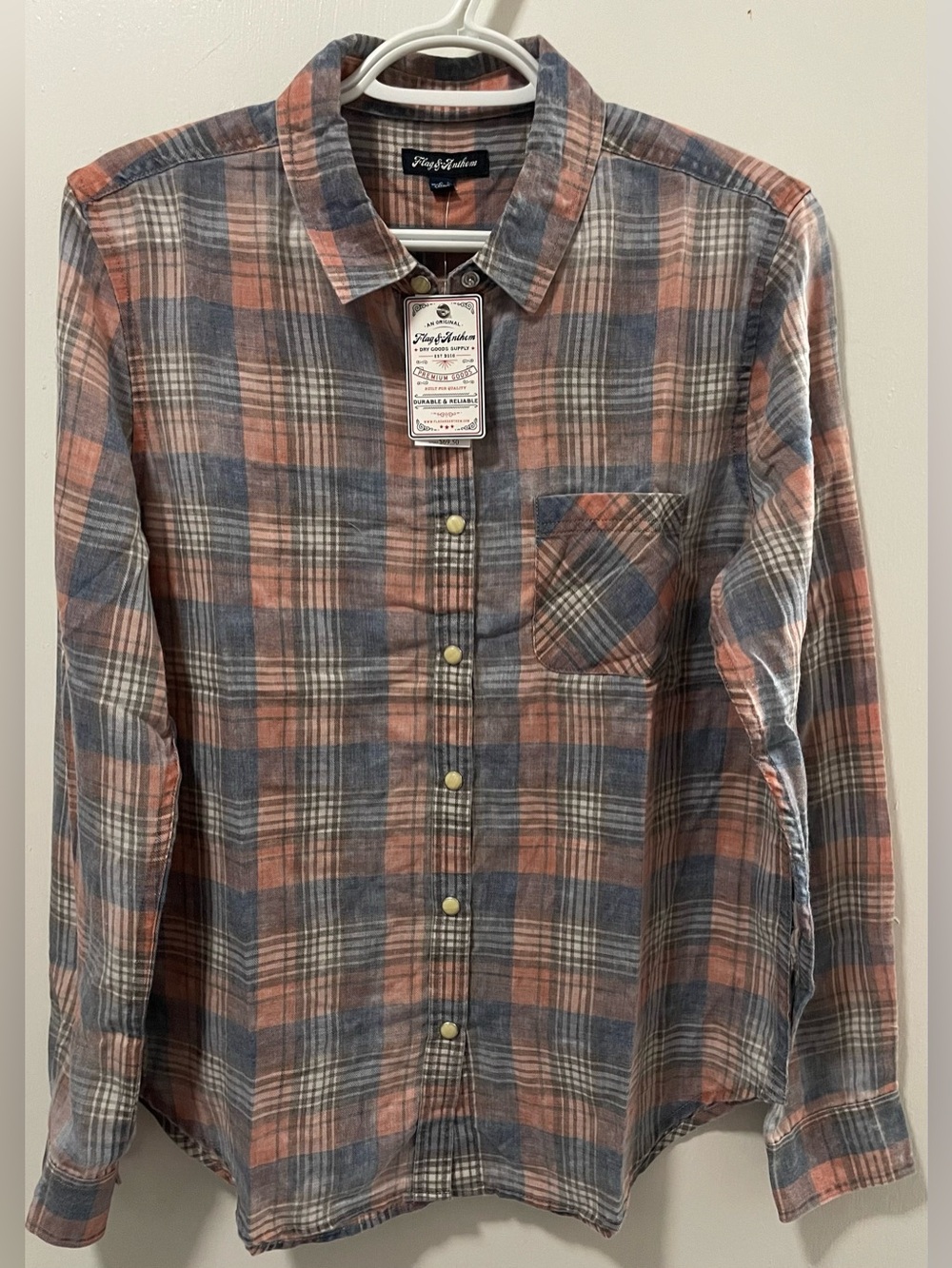 Women's Plaid Button-Down Shirt - Peach & Blue